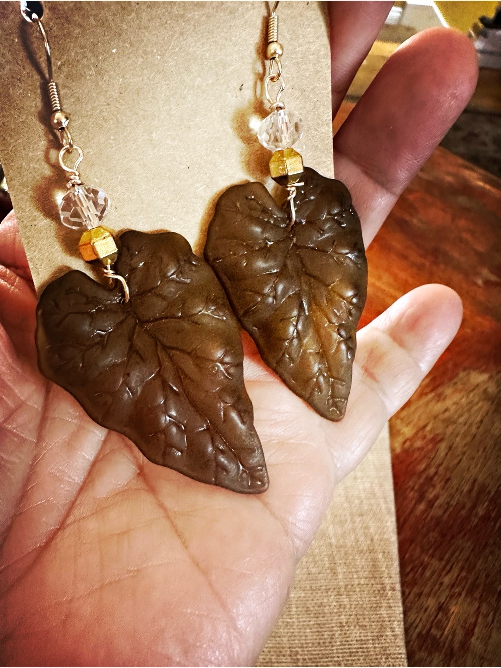 Moss Green Leaf Earrings